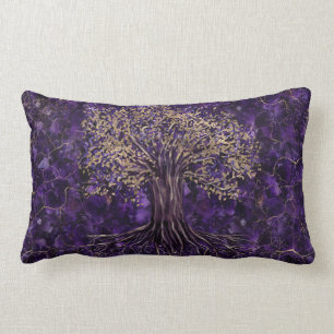 Baum des Lebens - Yggdrasil Amethyst und Gold Lendenkissen