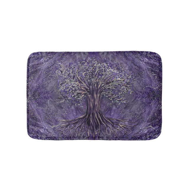 Baum des Lebens - Yggdrasil Amethyst und Silber Badematte (Vorderseite)