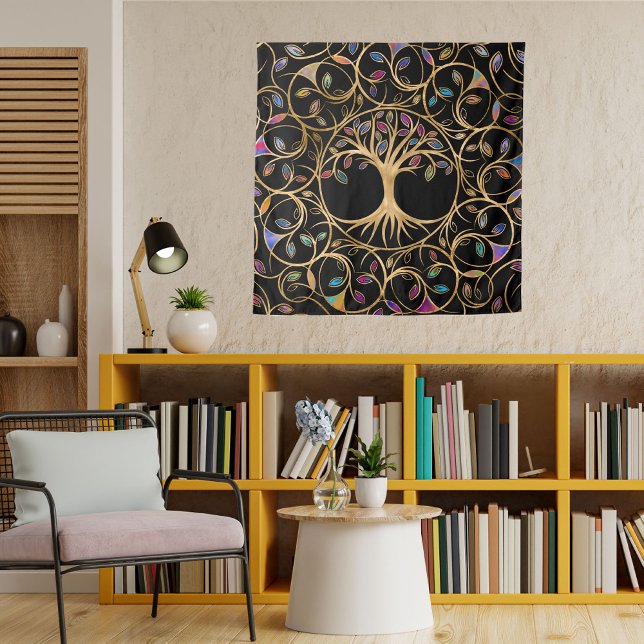 Baum des Lebens - Yggdrasil - farbenfrohe Blätter Wandteppich (Von Creator hochgeladen)