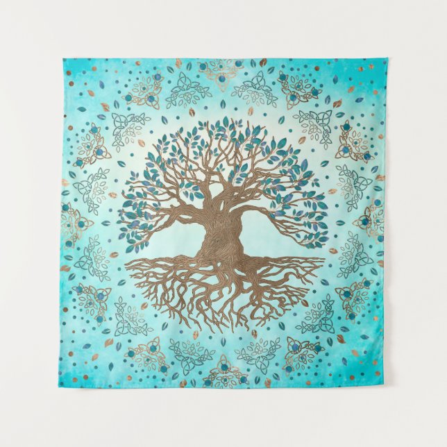 Baum des Lebens - Yggdrasil - Gentle blue Wandteppich (Vorderseite)
