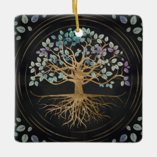 Baum des Lebens - Yggdrasil - Gold u. malte Keramikornament