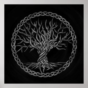 Baum des Lebens - Yggdrasil - Grayscale Poster