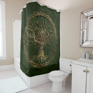 Baum des Lebens - Yggdrasil -grün und Gold Duschvorhang