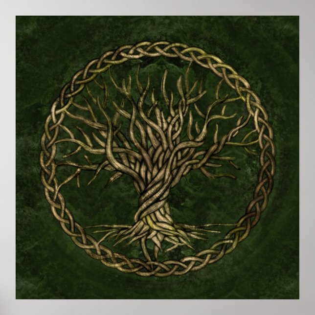 Baum des Lebens - Yggdrasil - grün und gold Poster (Vorne)