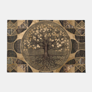 Baum des Lebens - Yggdrasil - Holz und Gold Fußmatte