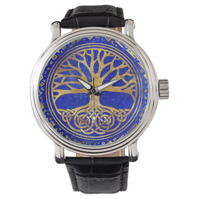 Baum des Lebens - Yggdrasil - Lapis Lazuli Armbanduhr (Vorderseite)