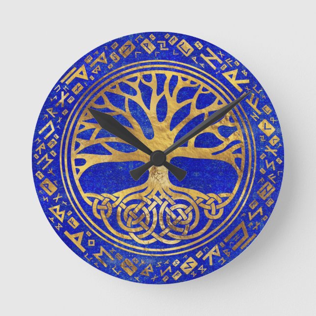 Baum des Lebens - Yggdrasil - Lapis Lazuli Runde Wanduhr (Vorderseite)