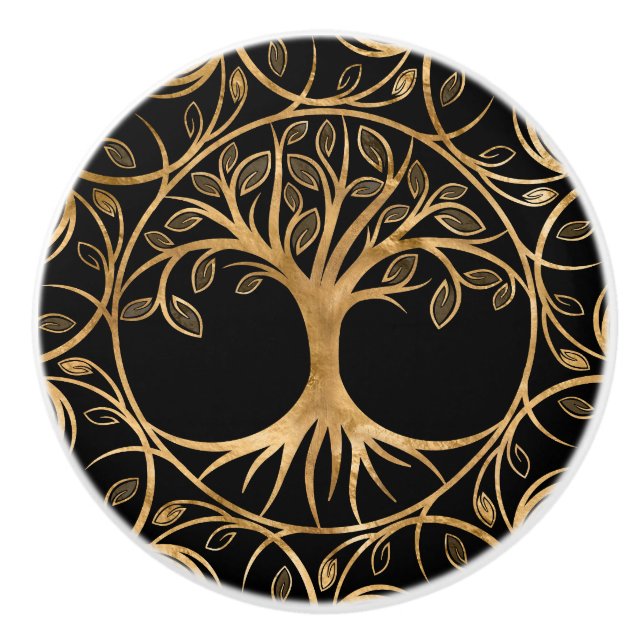Baum des Lebens - Yggdrasil Mandala Keramikknauf (Vorderseite)