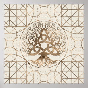 Baum des Lebens - Yggdrasil mit Gold von Triquetra Poster