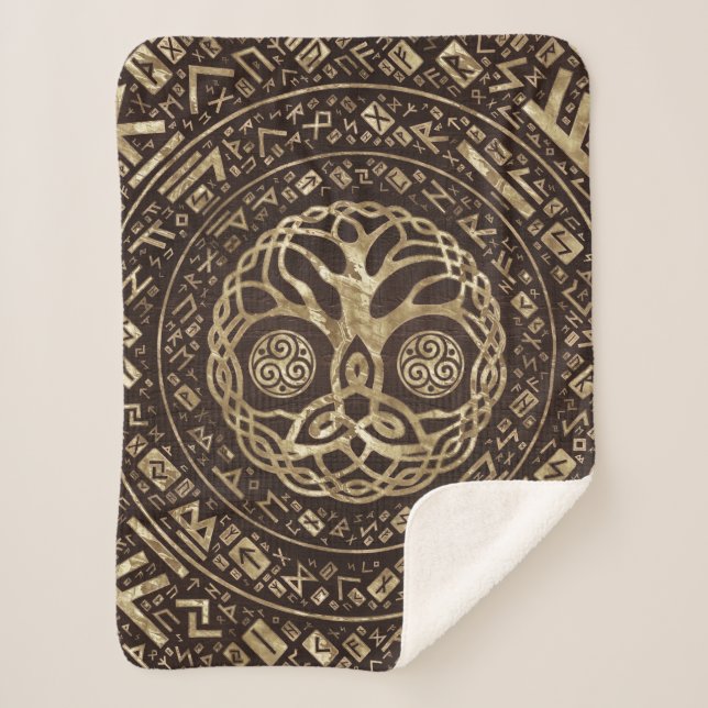 Baum des Lebens - Yggdrasil mit Trinity Knot Sherpadecke (Vorderseite)