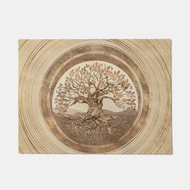 Baum des Lebens - Yggdrasil Pastel Gold Fußmatte (Vorderseite)