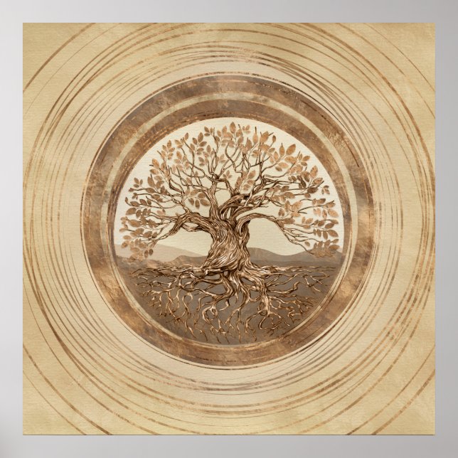 Baum des Lebens - Yggdrasil Pastel Gold Poster (Vorne)