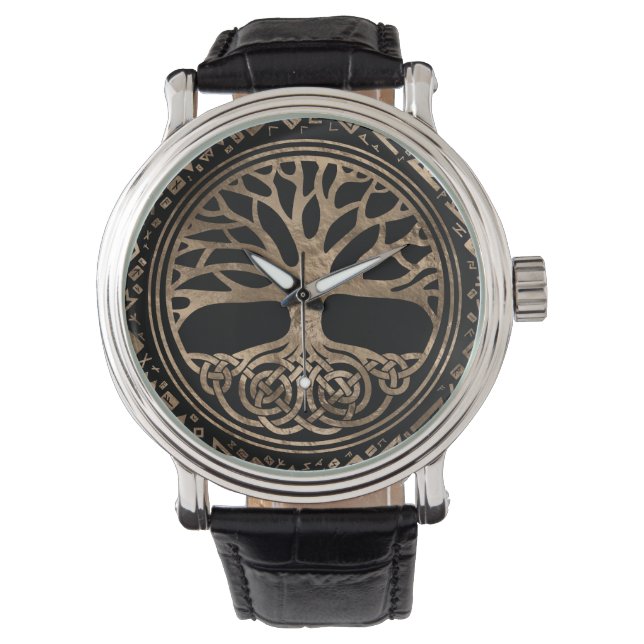 Baum des Lebens - Yggdrasil Runic Pattern Armbanduhr (Vorderseite)