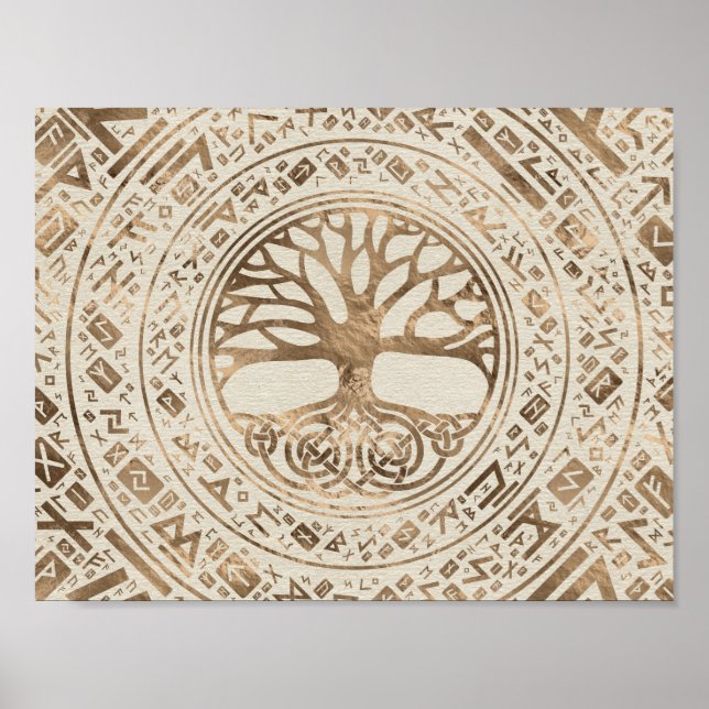Baum des Lebens - Yggdrasil Runic Pattern Poster (Vorne)