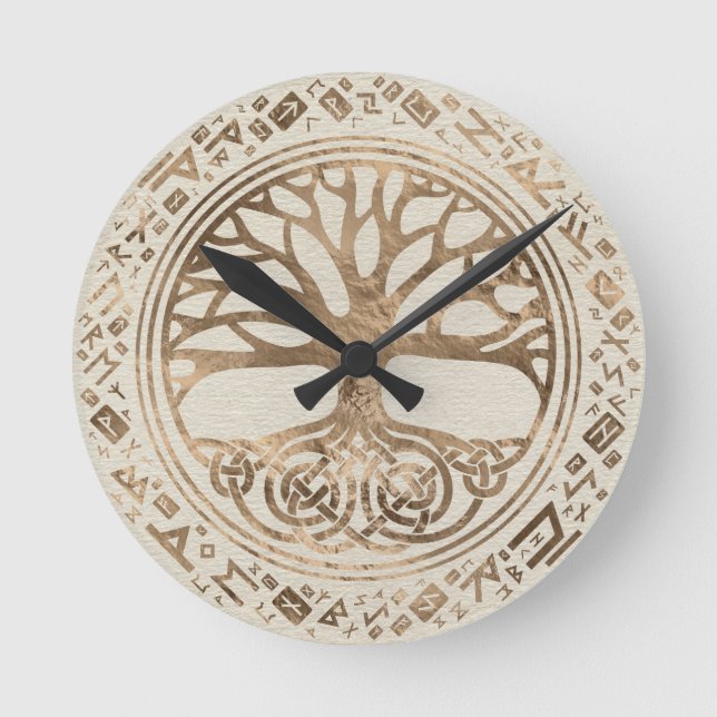 Baum des Lebens - Yggdrasil Runic Pattern Runde Wanduhr (Vorderseite)