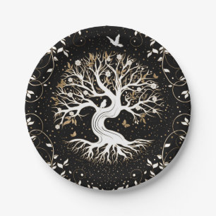 Baum des Lebens - Yggdrasil - Schwarz-weiß und Go Pappteller