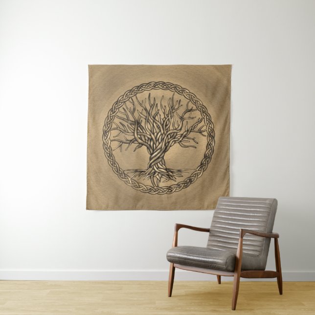 Baum des Lebens - Yggdrasil - Sepia-Leinwand Wandteppich (Beispiel)