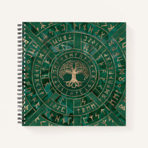 Baum des Lebens - Yggdrasil und Futhark - Malachit Notizbuch