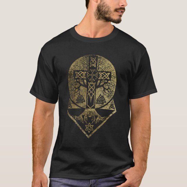 Baum des Lebens - Yggdrasil und keltisches Kreuz T-Shirt (Vorderseite)