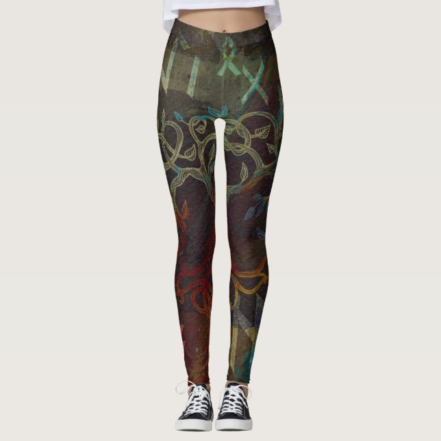 Baum des Lebens - Yggdrasil - und Runen Leggings (Vorderseite)