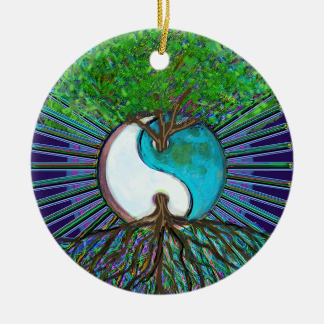 Baum des Lebens Yin Yang Keramik Ornament (Vorne)
