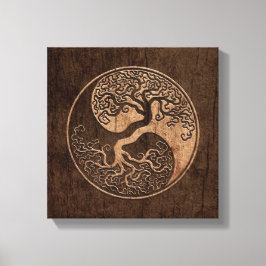 Baum des Lebens Yin Yang mit Holzkörneffekt Leinwanddruck