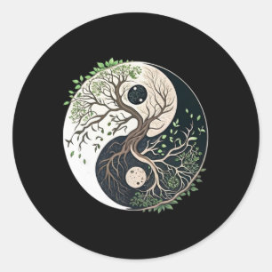 Baum des Lebens Yin Yang Yoga Natur Lanzenkunst Runder Aufkleber