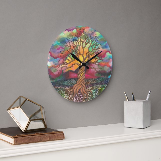 Baum des Lebens Zeichnend farbenfrohe Uhr (Büro)