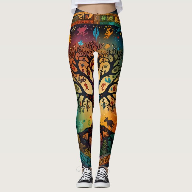 Baum des lebhaften farbigen Designs Leggings (Vorderseite)