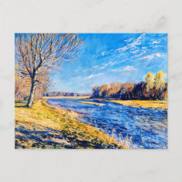 Baum durch einen ruhigen Frühlingsfluss Feiertagspostkarte