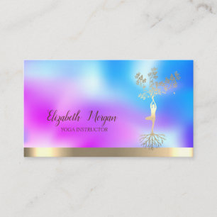 Baum Frauen Silhouette Holografischer Yoga-Instruc Visitenkarte