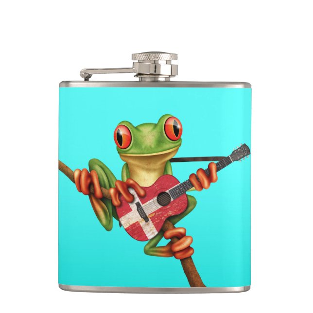 Baum-Frosch, der dänisches Flaggen-Gitarren-Blau Flachmann (Vorderseite)