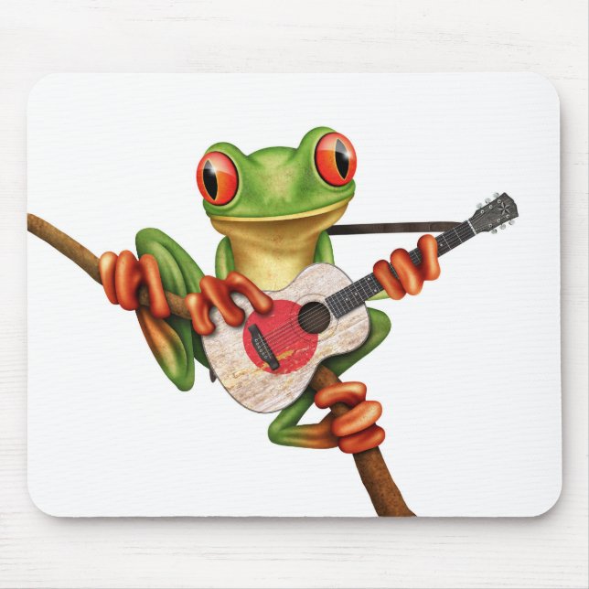 Baum-Frosch, der japanisches Flaggen-Gitarren-Weiß Mousepad (Vorne)