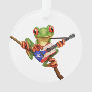 Baum-Frosch, der Puerto- Ricoflaggen-Gitarren-Weiß Ornament