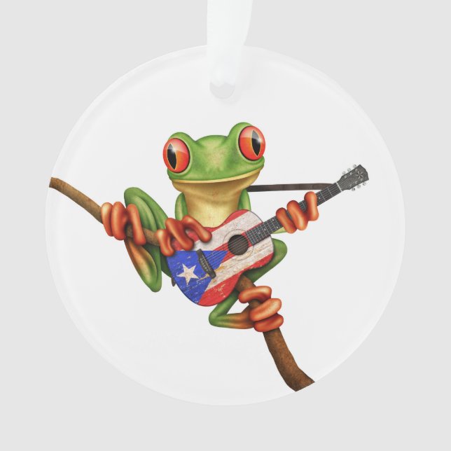 Baum-Frosch, der Puerto- Ricoflaggen-Gitarren-Weiß Ornament (Vorderseite)