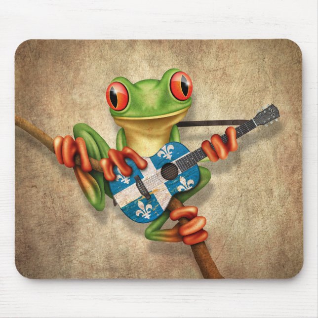 Baum-Frosch, der Quebec-Flaggen-Gitarre spielt Mousepad (Vorne)
