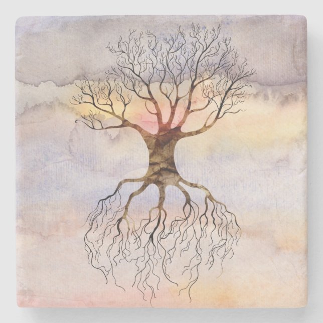 Baum gegen den Himmel Steinuntersetzer (Vorderseite)
