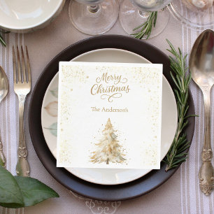 Baum Gold weißer Schnee Schrift Weihnachtsessen Serviette