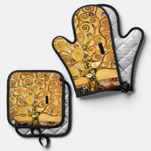 Baum Gustav Klimt Nouveau Ofenhandschuh & Topflappen-Set
