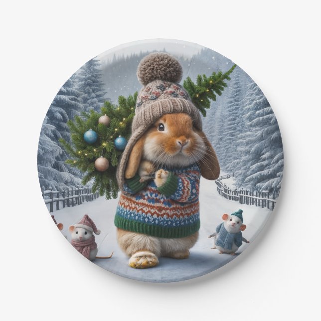 Baum-Hasen-Papierteller Pappteller (Vorderseite)