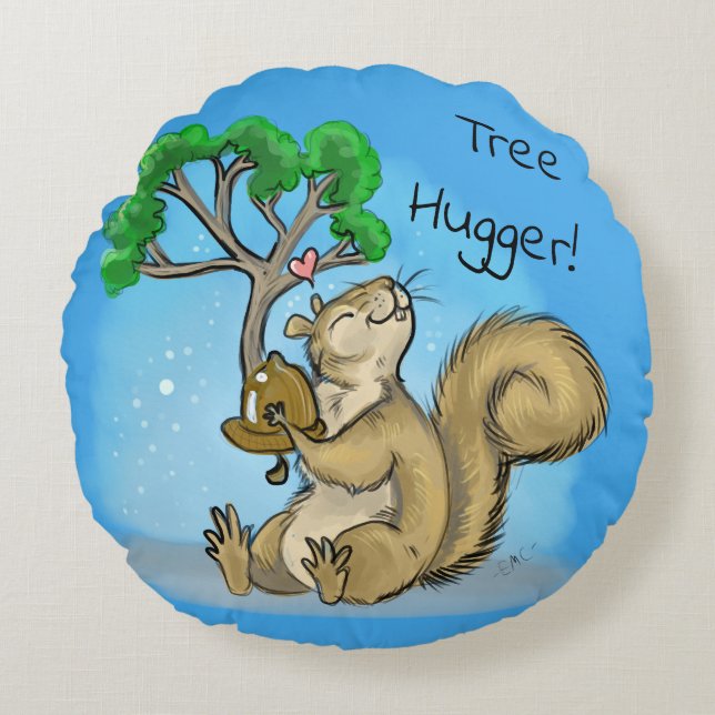 Baum Hugger! Eichhörnchen Rundes Kissen (Vorderseite)