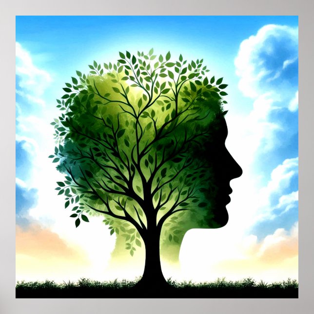 Baum im menschlichen Schädel (gerettet Klimawandel Poster (Vorne)