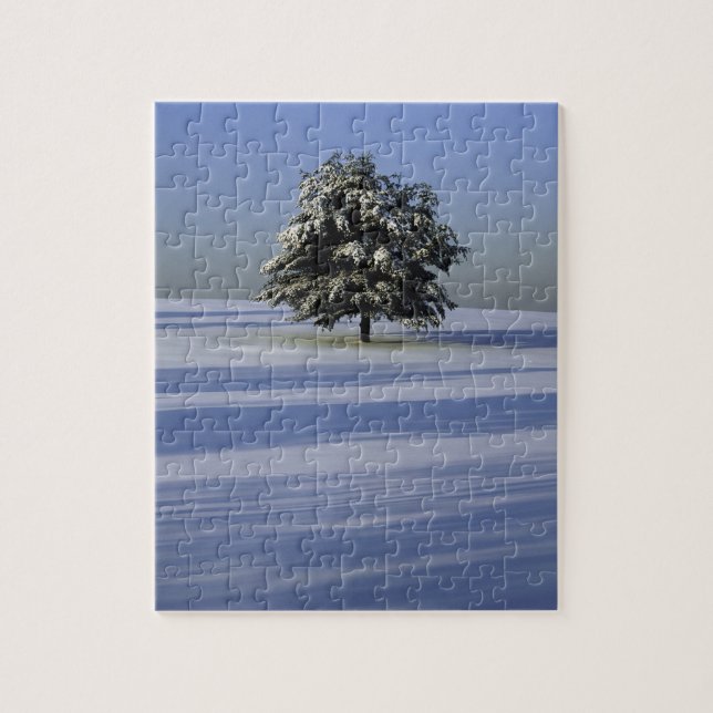 Baum im Schnee umfaßte Landschaft Puzzle (Vertikal)