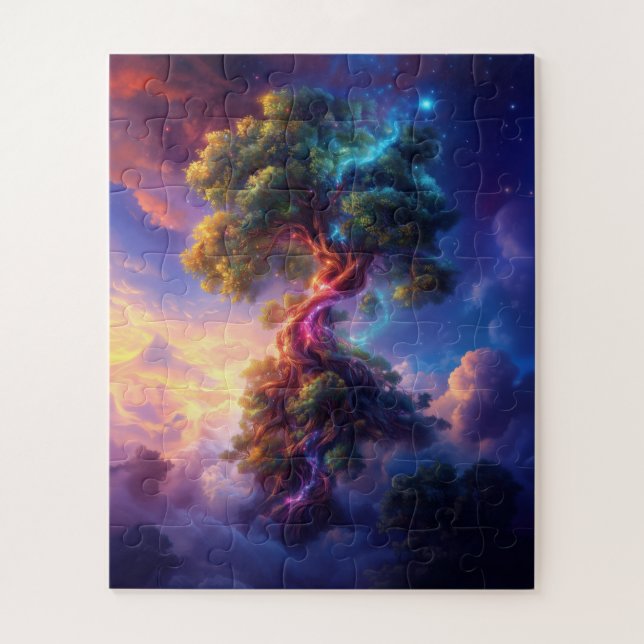 Baum in einer psychedelischen Traumlandschaft 2 Puzzle (Vertikal)