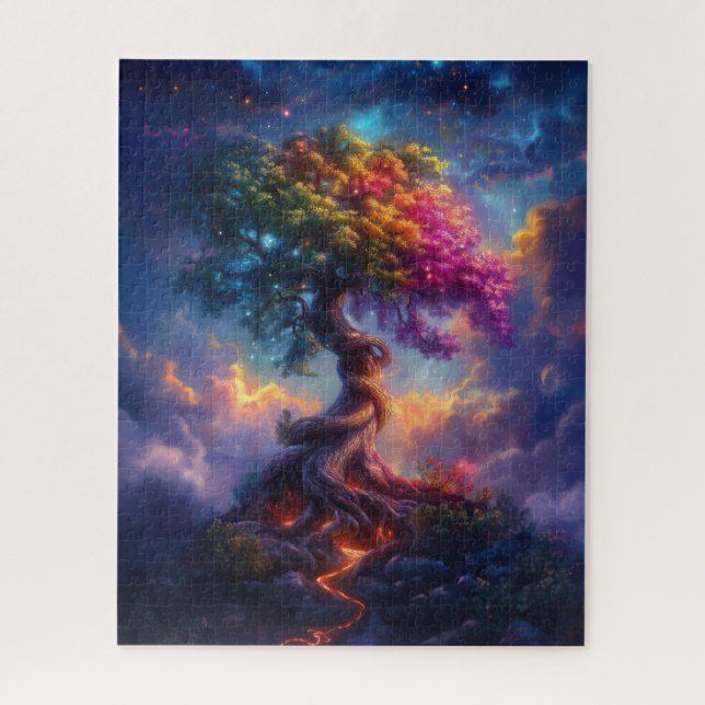 Baum in einer psychedelischen Traumlandschaft Puzzle (Vertikal)