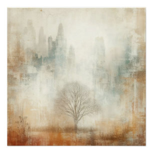Baum in einer Stadtlandschaft altes Foto Grafikdes Poster