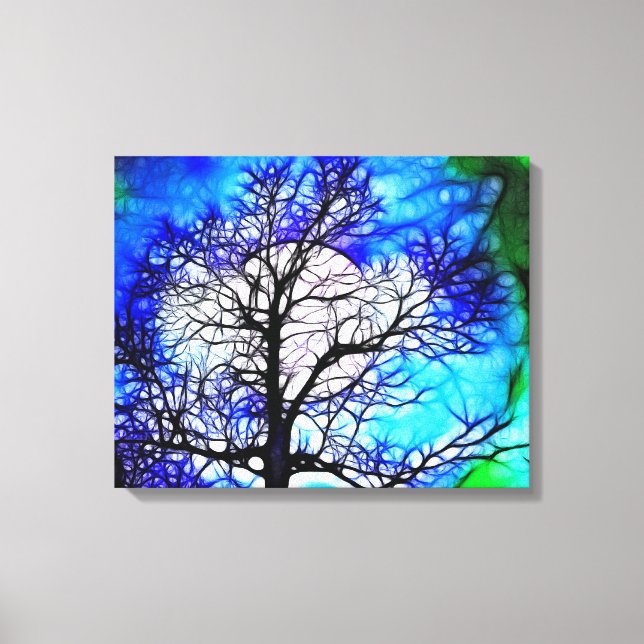 Baum in Mondlicht Landschaft ummantelt Canvas Leinwanddruck (Vorderseite)