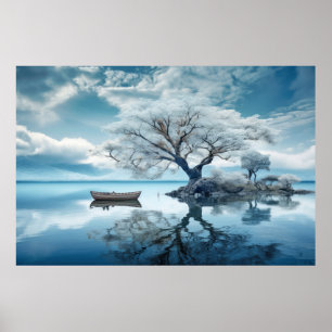 Baum in ruhiger Lage am See Poster