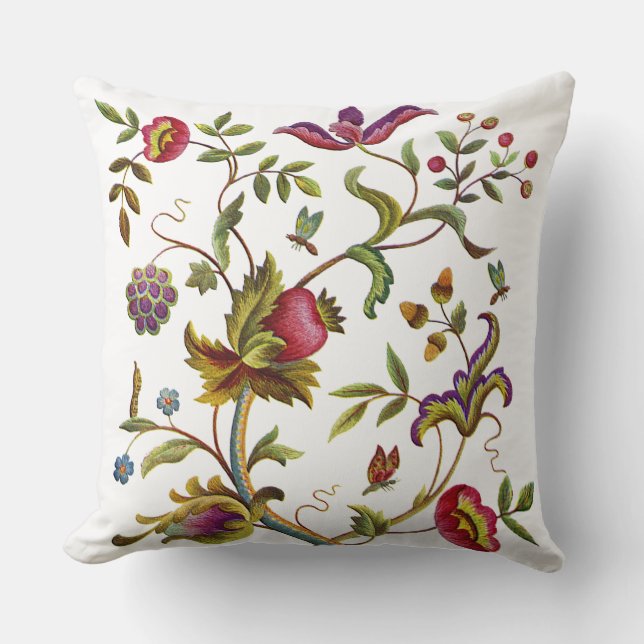 Baum Leben-Imitat-des Jacobean Stickerei-Kissens Kissen (Vorderseite)