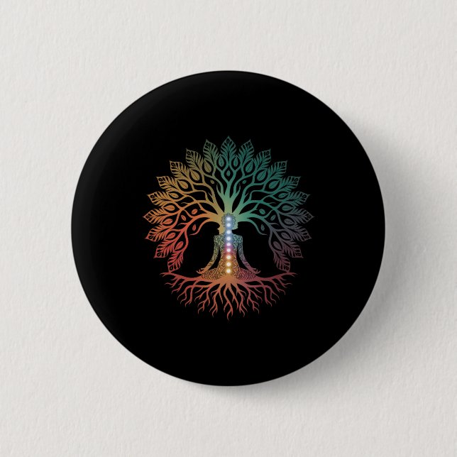 Baum Lebens Frau Yoga Chakra Spiritual  Button (Vorderseite)